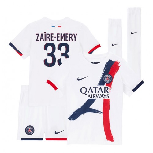 Otroški Nogometni dresi Paris Saint-Germain Warren Zaire-Emery #33 Gostujoči 2025-26 Kratek Rokav (+ Kratke hlače)